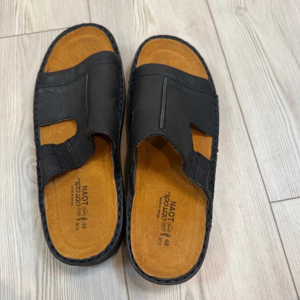 NEW Naot Jeff Men Black Caviar Leather Slide Sandals 69906 Shoes EU 46 US 13